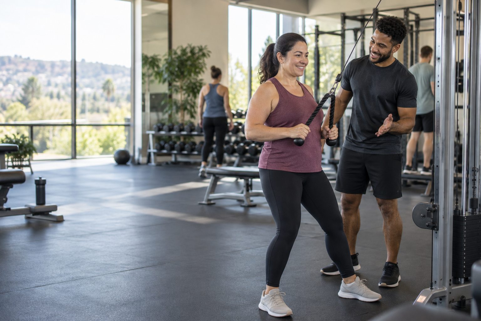 An ordinary adult returning to a familiar gym with a prepared workout plan