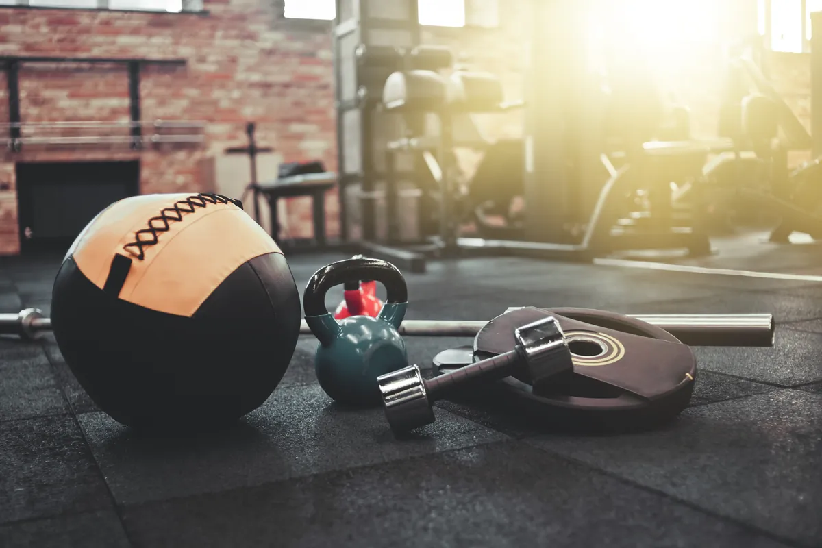 Multiple pieces of training equipment set up for circuit stations